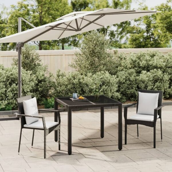 vidaXL 3 Piece Patio Dining Set with Cushions Black Poly Rattan