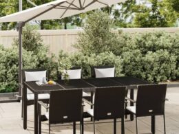 vidaXL 7 Piece Patio Dining Set with Cushions Black Poly Rattan