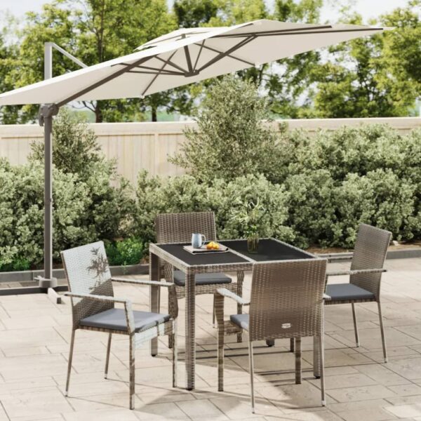 vidaXL 5 Piece Patio Dining Set with Cushions Gray Poly Rattan