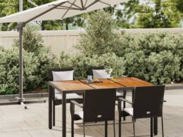 vidaXL 5 Piece Patio Dining Set with Cushions Black Poly Rattan