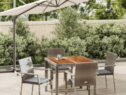 vidaXL 5 Piece Patio Dining Set with Cushions Gray Poly Rattan