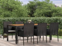 vidaXL 7 Piece Patio Dining Set with Cushions Black Poly Rattan