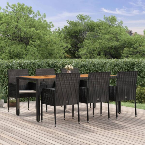 vidaXL 7 Piece Patio Dining Set with Cushions Black Poly Rattan