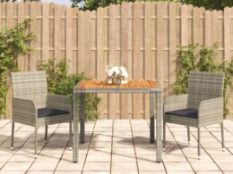vidaXL 3 Piece Patio Dining Set with Cushions Gray Poly Rattan