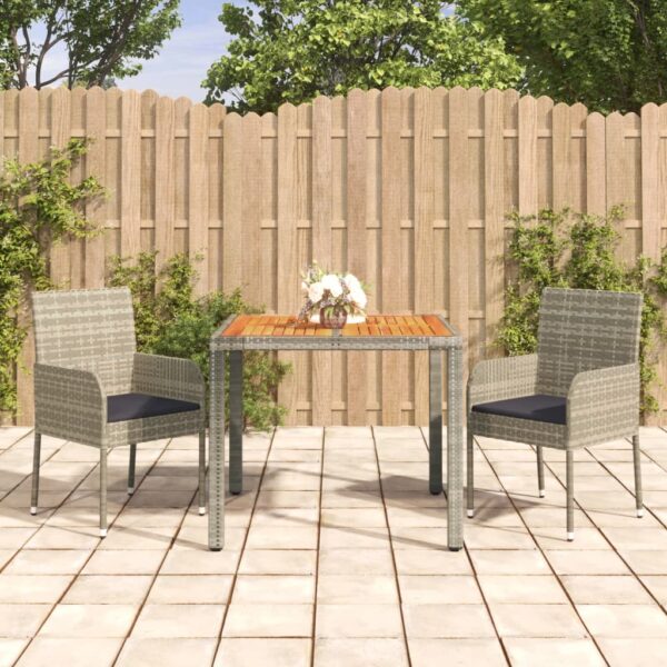 vidaXL 3 Piece Patio Dining Set with Cushions Gray Poly Rattan