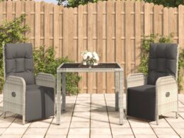 vidaXL 3 Piece Patio Dining Set with Cushions Gray Poly Rattan