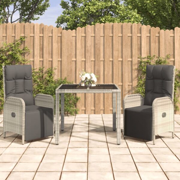 vidaXL 3 Piece Patio Dining Set with Cushions Gray Poly Rattan
