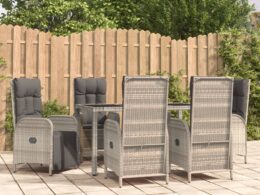 vidaXL 7 Piece Patio Dining Set with Cushions Gray Poly Rattan