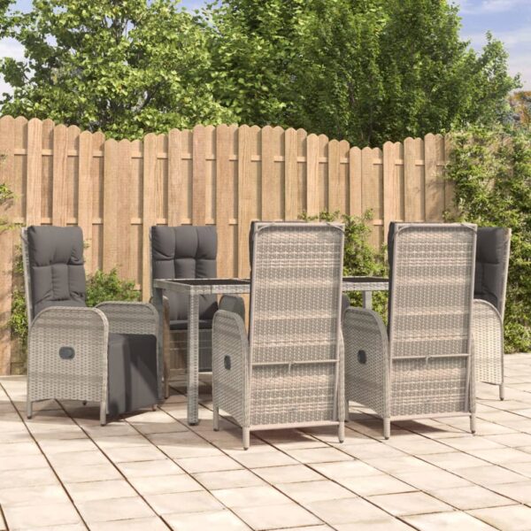 vidaXL 7 Piece Patio Dining Set with Cushions Gray Poly Rattan