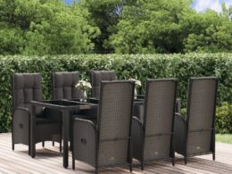 vidaXL 7 Piece Patio Dining Set with Cushions Black and Gray Poly Rattan