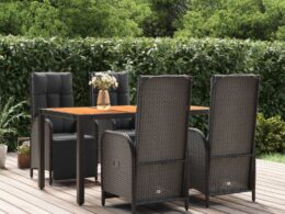 vidaXL 5 Piece Patio Dining Set with Cushions Black Poly Rattan