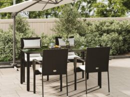 vidaXL 5 Piece Patio Dining Set with Cushions Black Poly Rattan