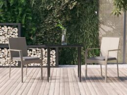 vidaXL 3 Piece Patio Dining Set with Cushions Black and Gray Poly Rattan