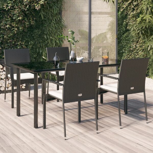 vidaXL 5 Piece Patio Dining Set with Cushions Black Poly Rattan