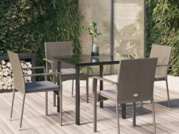 vidaXL 5 Piece Patio Dining Set with Cushions Black and Gray Poly Rattan