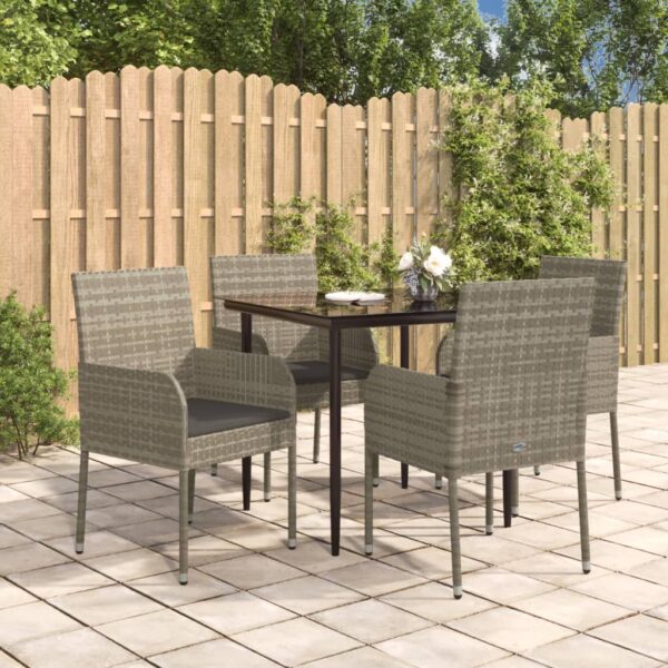 vidaXL 5 Piece Patio Dining Set with Cushions Black and Gray Poly Rattan