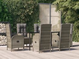 vidaXL 7 Piece Patio Dining Set with Cushions Black and Gray Poly Rattan