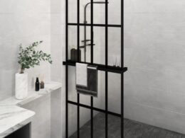 vidaXL Walk-in Shower Wall with Shelf Black 31.5"x76.8" ESG Glass&Aluminum