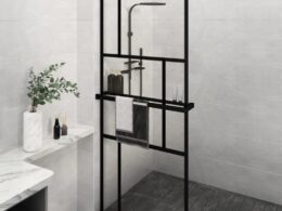 vidaXL Walk-in Shower Wall with Shelf Black 31.5"x76.8" ESG Glass&Aluminum