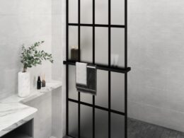 vidaXL Walk-in Shower Wall with Shelf Black 35.4"x76.8" ESG Glass&Aluminum