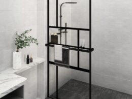 vidaXL Walk-in Shower Wall with Shelf Black 35.4"x76.8" ESG Glass&Aluminum