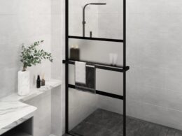 vidaXL Walk-in Shower Wall with Shelf Black 35.4"x76.8" ESG Glass&Aluminum
