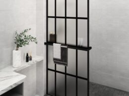 vidaXL Walk-in Shower Wall with Shelf Black 39.4"x76.8" ESG Glass&Aluminum