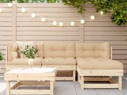 vidaXL 5 Piece Patio Lounge Set with Cushions Solid Wood