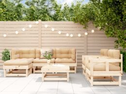 vidaXL 7 Piece Patio Lounge Set with Cushions Solid Wood