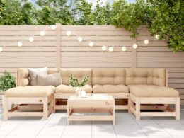 vidaXL 7 Piece Patio Lounge Set with Cushions Solid Wood