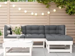 vidaXL 5 Piece Patio Lounge Set White Solid Wood Pine