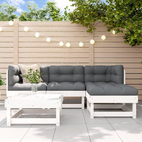 vidaXL 5 Piece Patio Lounge Set White Solid Wood Pine