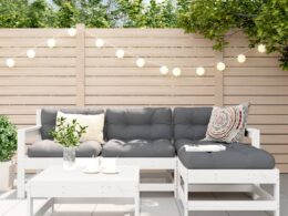 vidaXL 5 Piece Patio Lounge Set White Solid Wood Pine