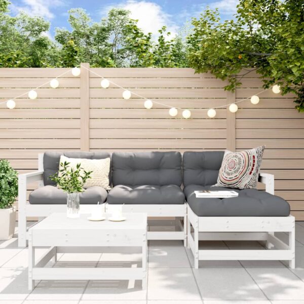 vidaXL 5 Piece Patio Lounge Set White Solid Wood Pine
