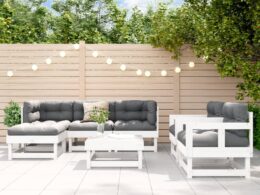 vidaXL 7 Piece Patio Lounge Set White Solid Wood Pine