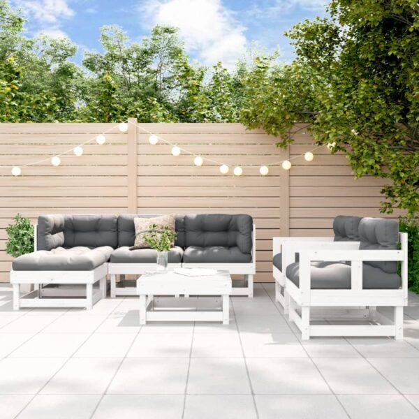 vidaXL 7 Piece Patio Lounge Set White Solid Wood Pine