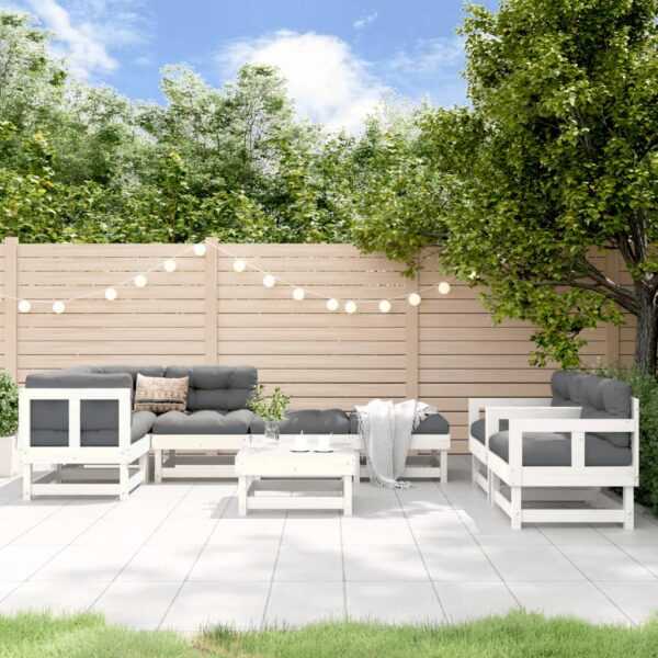 vidaXL 8 Piece Patio Lounge Set White Solid Wood Pine