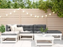 vidaXL 6 Piece Patio Lounge Set White Solid Wood Pine