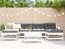 vidaXL 7 Piece Patio Lounge Set White Solid Wood Pine