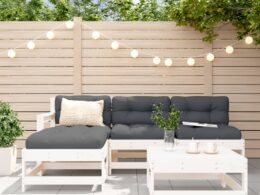 vidaXL 5 Piece Patio Lounge Set White Solid Wood Pine