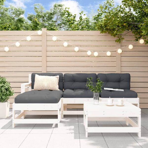 vidaXL 5 Piece Patio Lounge Set White Solid Wood Pine