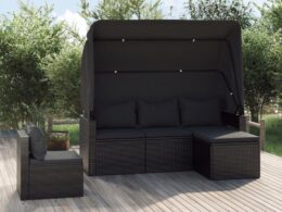 vidaXL 4 Piece Patio Sofa Set with Cushions Black Poly Rattan