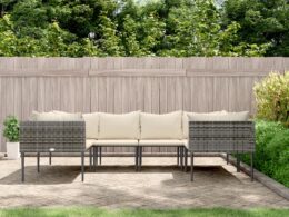 vidaXL 6 Piece Patio Lounge Set with Cushions Gray Poly Rattan