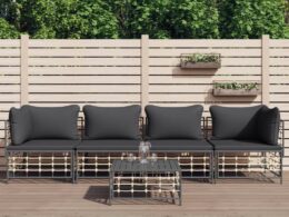 vidaXL 5 Piece Patio Lounge Set with Cushions Anthracite Poly Rattan