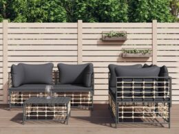 vidaXL 5 Piece Patio Lounge Set with Cushions Anthracite Poly Rattan