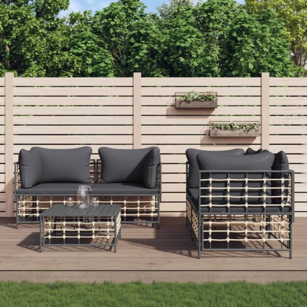 vidaXL 5 Piece Patio Lounge Set with Cushions Anthracite Poly Rattan