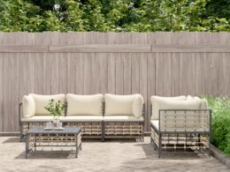vidaXL 6 Piece Patio Lounge Set with Cushions Anthracite Poly Rattan