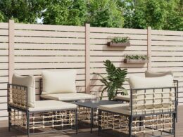 vidaXL 5 Piece Patio Lounge Set with Cushions Anthracite Poly Rattan