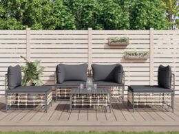 vidaXL 5 Piece Patio Lounge Set with Cushions Anthracite Poly Rattan