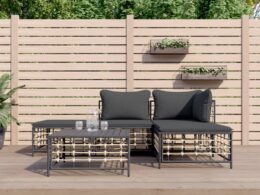 vidaXL 5 Piece Patio Lounge Set with Cushions Anthracite Poly Rattan
